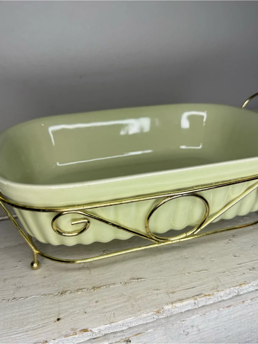 VTG Pfaltzgraff FTDA 1983 Pale Green 32 Oz. Casserole Dish W/ Wire Rack Holder